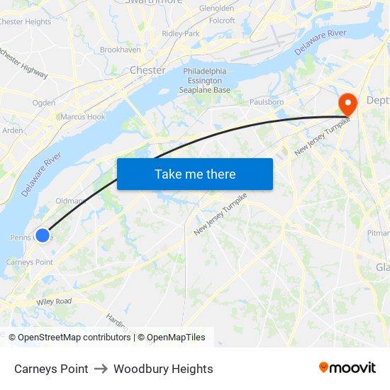Carneys Point to Woodbury Heights map