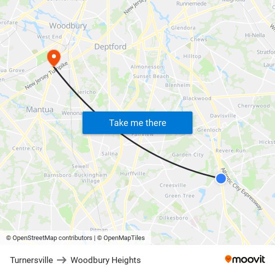 Turnersville to Woodbury Heights map
