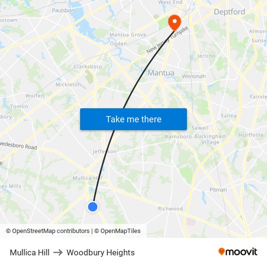 Mullica Hill to Woodbury Heights map