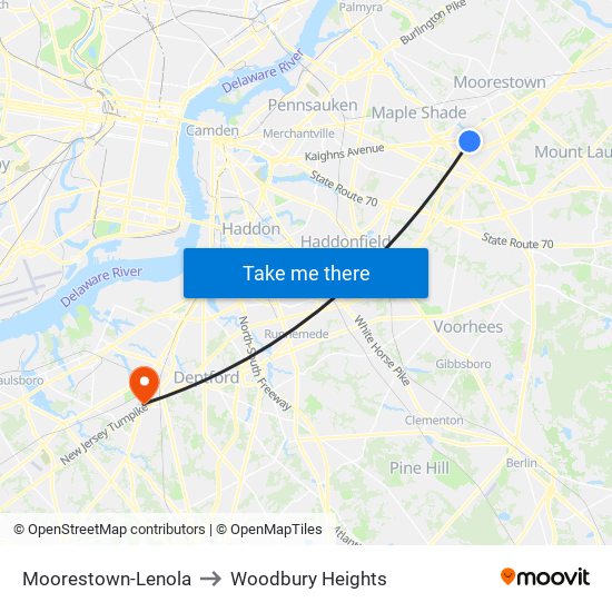 Moorestown-Lenola to Woodbury Heights map