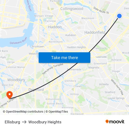 Ellisburg to Woodbury Heights map