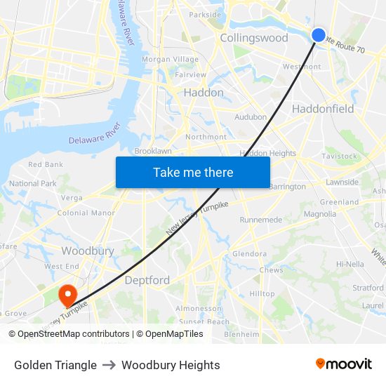 Golden Triangle to Woodbury Heights map