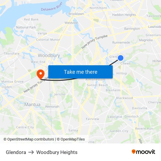 Glendora to Woodbury Heights map