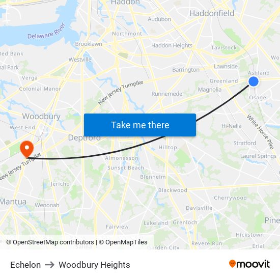 Echelon to Woodbury Heights map