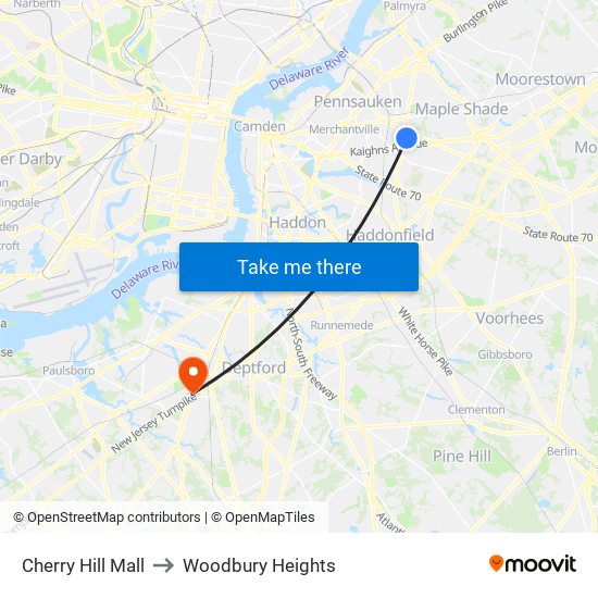 Cherry Hill Mall to Woodbury Heights map