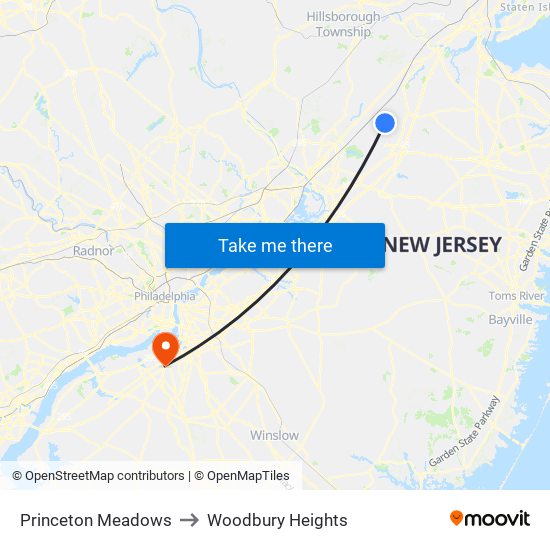 Princeton Meadows to Woodbury Heights map
