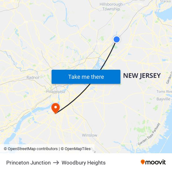 Princeton Junction to Woodbury Heights map