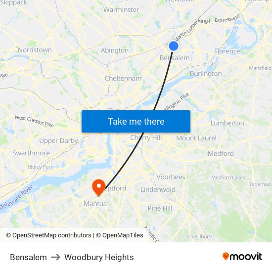 Bensalem to Woodbury Heights map