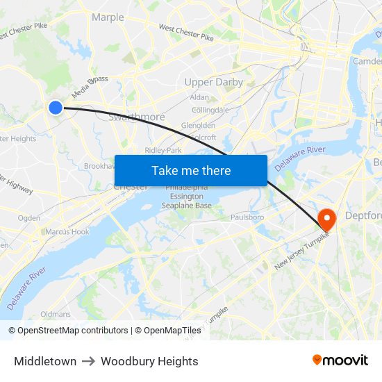 Middletown to Woodbury Heights map
