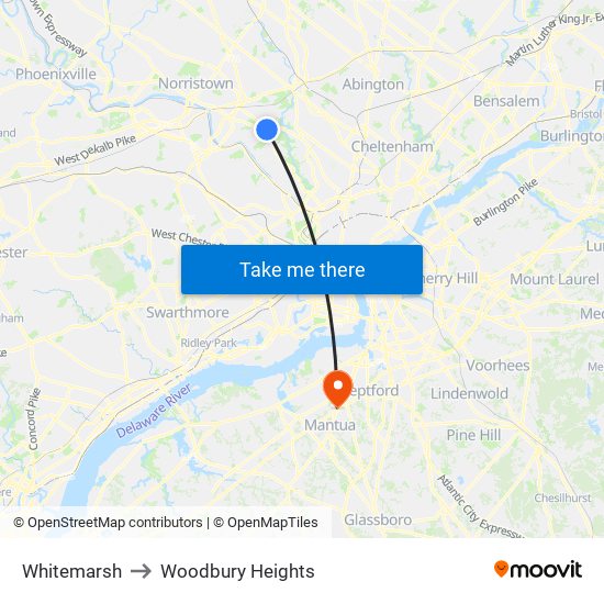 Whitemarsh to Woodbury Heights map