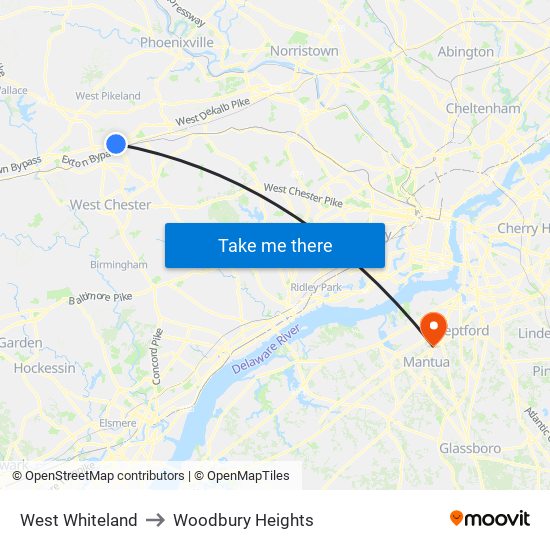 West Whiteland to Woodbury Heights map