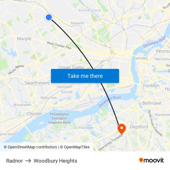 Radnor to Woodbury Heights map