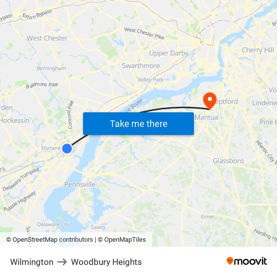 Wilmington to Woodbury Heights map