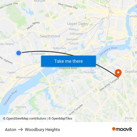 Aston to Woodbury Heights map