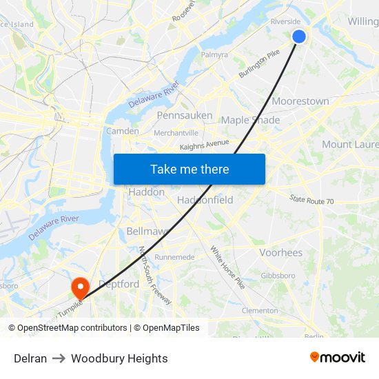 Delran to Woodbury Heights map