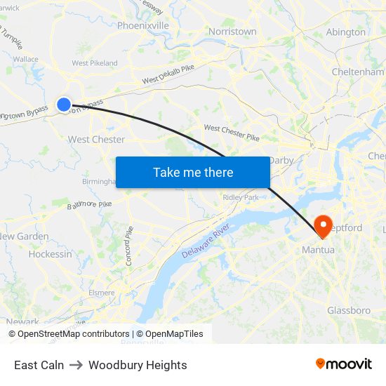 East Caln to Woodbury Heights map