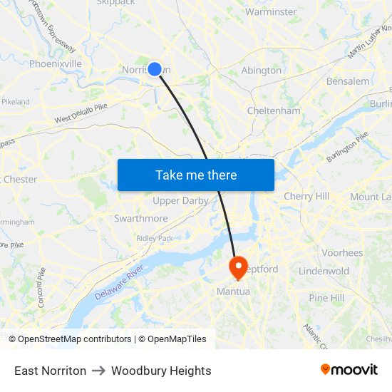 East Norriton to Woodbury Heights map