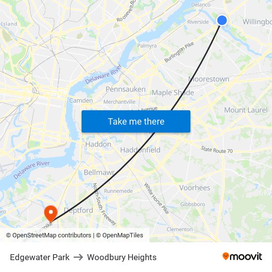 Edgewater Park to Woodbury Heights map