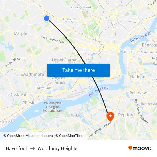 Haverford to Woodbury Heights map