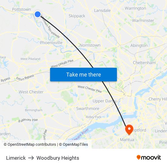 Limerick to Woodbury Heights map