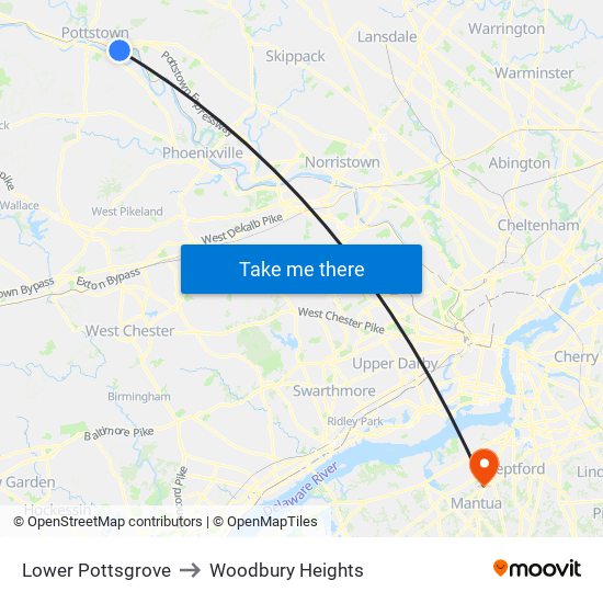 Lower Pottsgrove to Woodbury Heights map