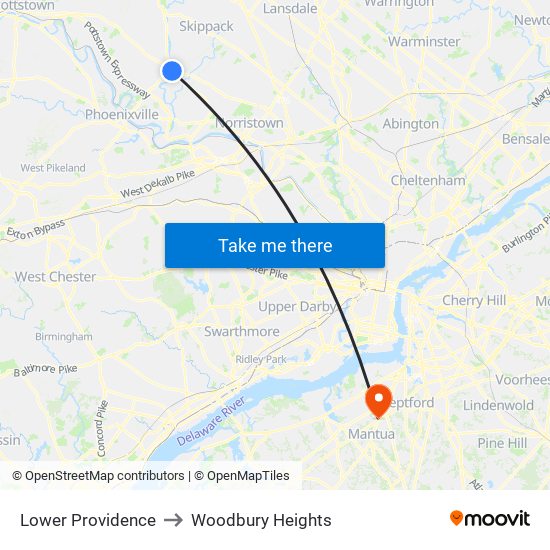Lower Providence to Woodbury Heights map