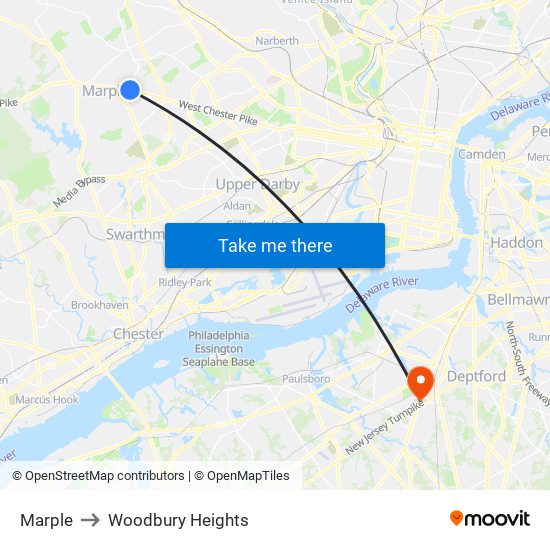 Marple to Woodbury Heights map