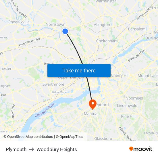Plymouth to Woodbury Heights map