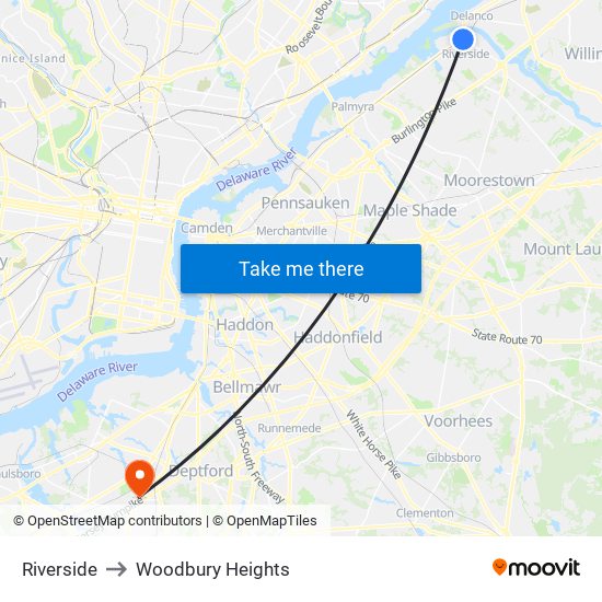 Riverside to Woodbury Heights map