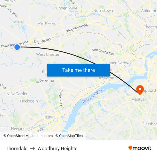 Thorndale to Woodbury Heights map