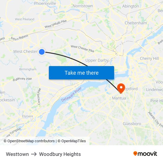 Westtown to Woodbury Heights map
