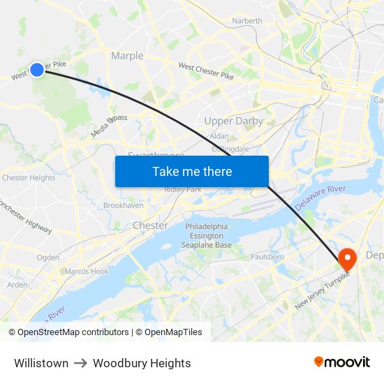 Willistown to Woodbury Heights map