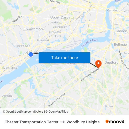 Chester Transportation Center to Woodbury Heights map