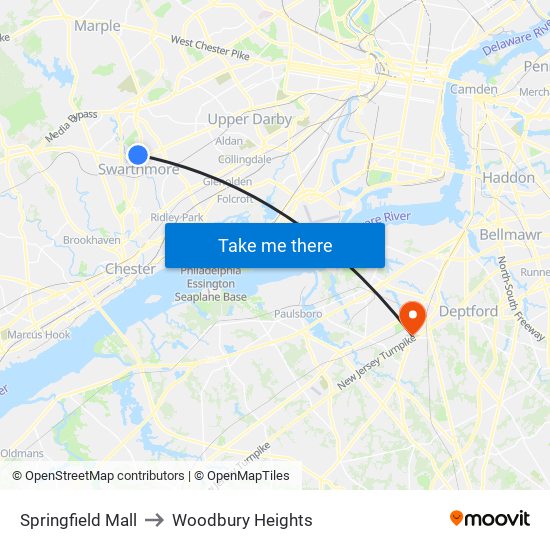 Springfield Mall to Woodbury Heights map