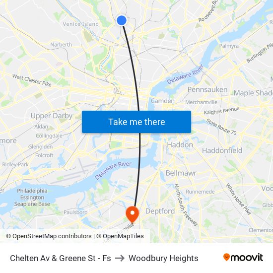 Chelten Av & Greene St - Fs to Woodbury Heights map