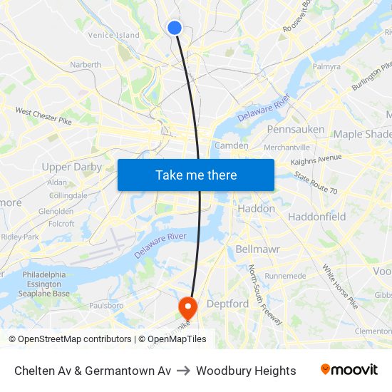 Chelten Av & Germantown Av to Woodbury Heights map