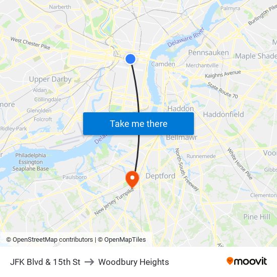 JFK Blvd & 15th St to Woodbury Heights map