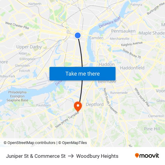 Juniper St & Commerce St to Woodbury Heights map