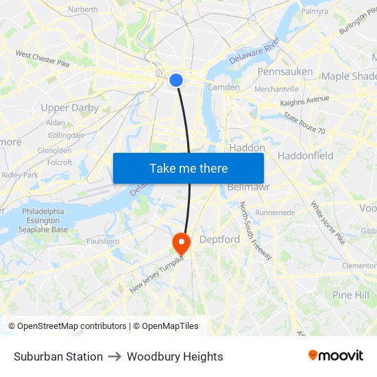 Suburban Station to Woodbury Heights map