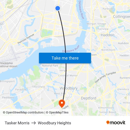 Tasker Morris to Woodbury Heights map