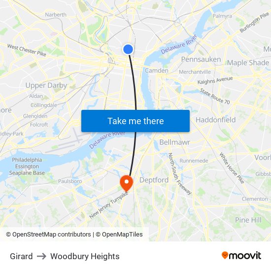 Girard to Woodbury Heights map