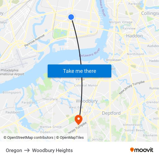 Oregon to Woodbury Heights map