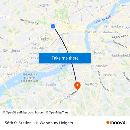 56th St Station to Woodbury Heights map