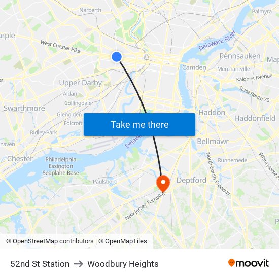 52nd St Station to Woodbury Heights map