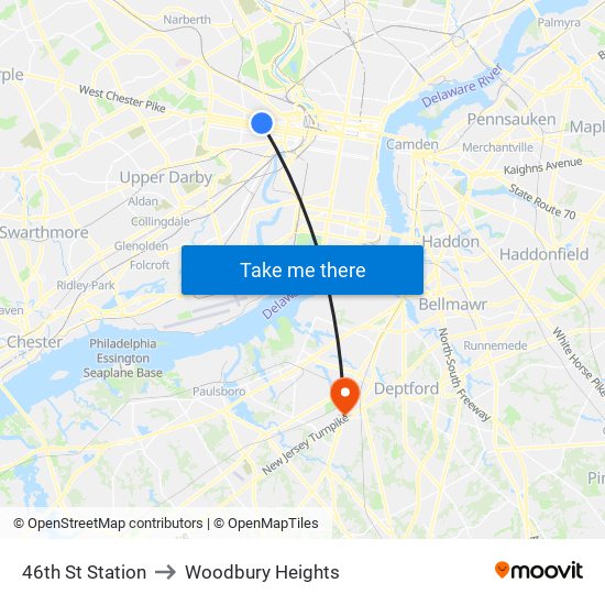 46th St Station to Woodbury Heights map