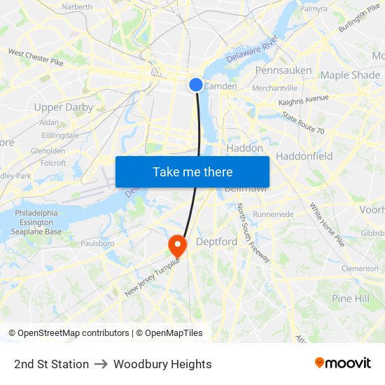 2nd St Station to Woodbury Heights map