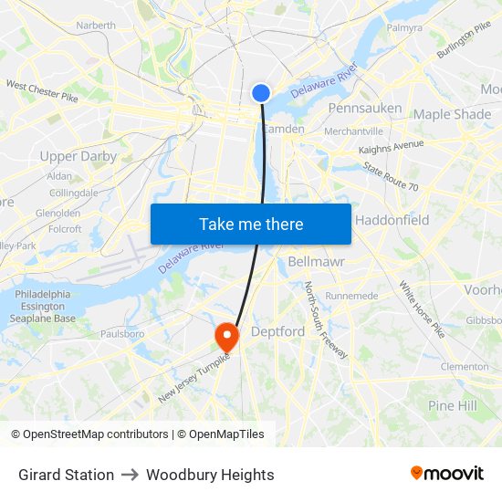 Girard Station to Woodbury Heights map