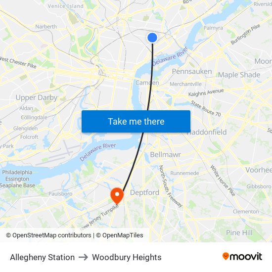 Allegheny Station to Woodbury Heights map