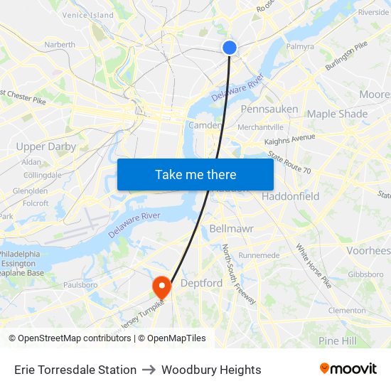Erie Torresdale Station to Woodbury Heights map