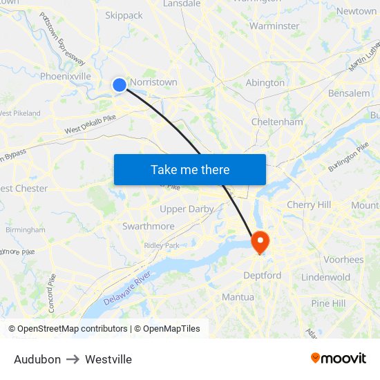 Audubon to Westville map